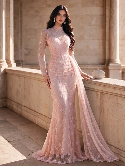 Coutiva High-End Evening Gown With Premium 3D Sequin Embroidery, Elegant And Luxurious Dress