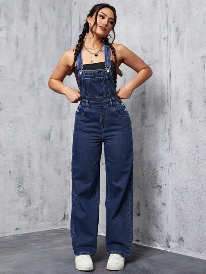 Flexra Patched Pocket Denim Overalls Without Tank Top
