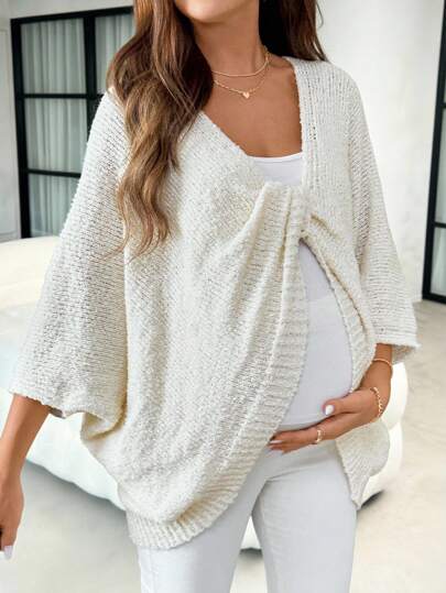 Batwing Sleeve Front Twist Decor Solid Color Maternity Sweater