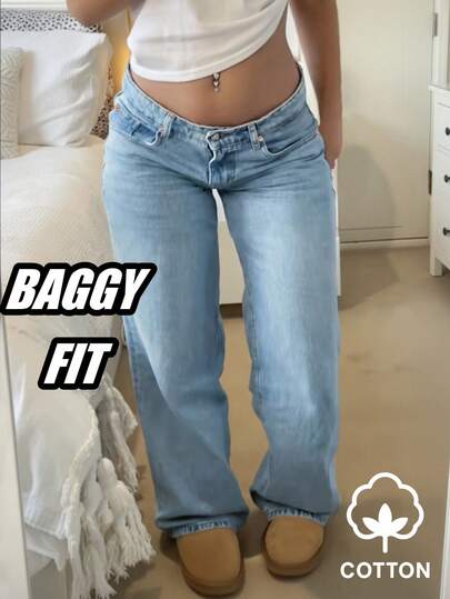 MYOURSA Y2K Low Waist Casual Wide Leg Jeans Spring, Streetwear Fall
