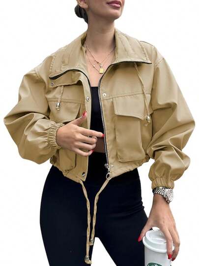 Imily Bela Jackets For Women- Lightweight Cropped Jacket Oversized Anorak Style Zip Up Utility Wear, Fall Cothes For Women