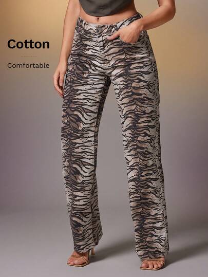 Denimoi Zebra Print Low-Rise Casual Pants, Minimalist & Fashionable For Everyday Wear