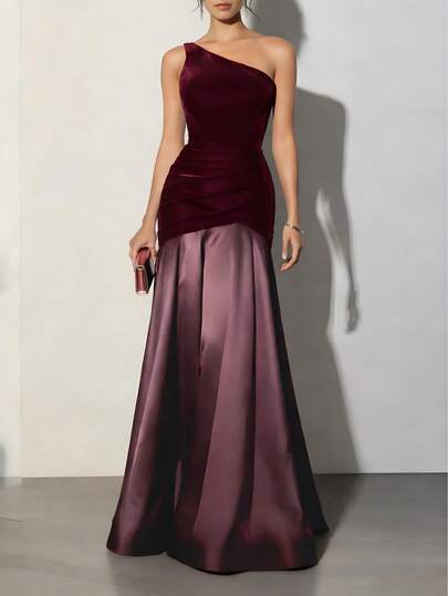 Elegant Party Summer Dress, Women's Solid Red Sleeveless Holiday Outfit, Velvet Top With A-Line Skirt, Spring Wedding Guest Dress, Formal Luxury Evening Gown, Graduation Prom Dress