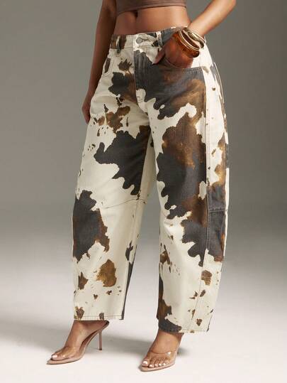 Denimoi Women's Pocketed Tie-Dye Flared Loose Fit Jeans