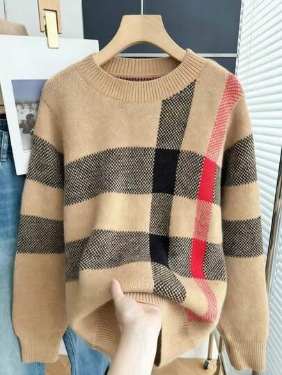 Resyla Women's Casual Striped Loose Fit Long Sleeve Crew Neck Sweater, Autumn/Winter