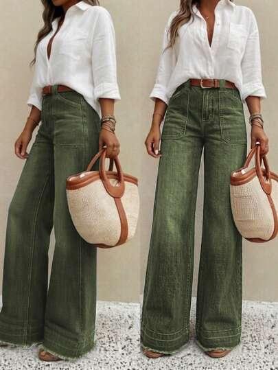 New Women's High-Quality Fashion Casual Loose Fit Denim Wide Leg Jeans, Comfortable Fit Fall