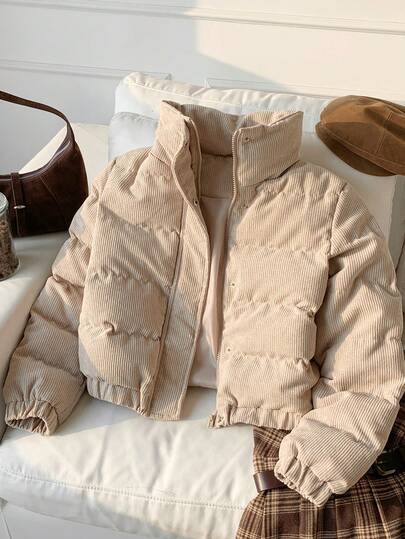 SHEIN EZwear Snap Button Corduroy Padded Coat In Fall/Winter