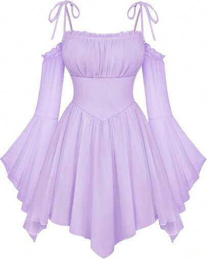 Womens Renaissance Fairy Dress A Line Boho Off Shoulder Corset Dress With Pockets