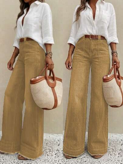 New Women's Denim Wide Leg Pants, High Quality Fashion Casual Pants, Comfortable Fit, All Season, Daily Fashion Wear