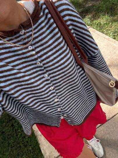 New Loose Striped Knit Cardigan Jacket Fall
