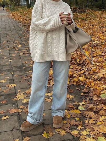 Vivid Style Women's Round Neck Sweater, Featuring Twist Knit Texture, Solid Color Design With Minimalist And Casual Vibe White Fall