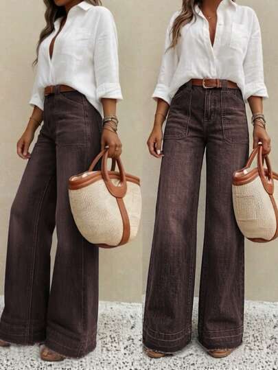 New Women's Denim Wide Leg Pants, High-Quality Fashion Casual Pants, Comfortable Fit, Suitable For All Seasons, Fashionable Daily Wear Fall