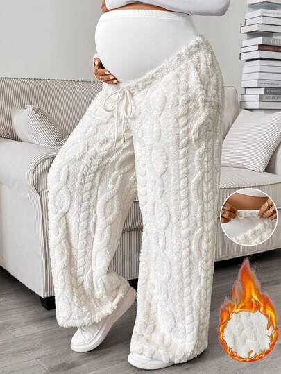 SHEIN Maternity Adjustable Waist Wide Leg Loose Casual Fleece Long Pants Fall/Winter Casual New Year