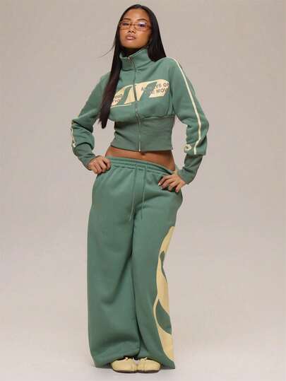 MUSERA Green Jersey Straight Leg Graphic Joggers Winter Casual Day Outfit Cool Green Women Joggers Pants Fall Autumn Halloween