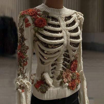 European And American Halloween Popular 3D Digital Women's Printed Wear Round Neck Loose Sweater Feel Body Sweater Casual Fashion
