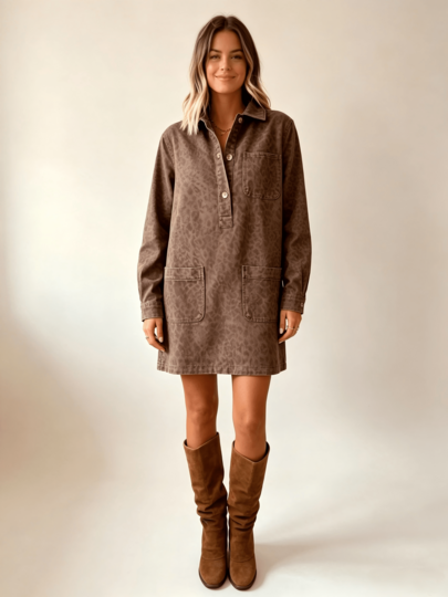 Cowgirl Outfits For Women Product European And American Style Lapel Long-Sleeved Loose Denim Dress