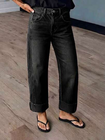 New Women's Fashion Washed Denim Jeans Casual Black Fall