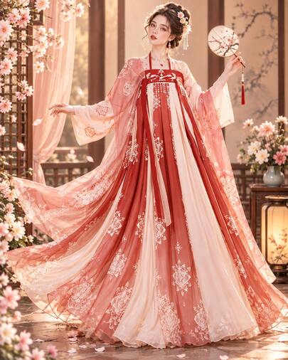 1SET Vintage Oriental Hanfu Full Outfit, Flowing Long Maxi Dress With Wide Sleeve Cover Up, Elegant Costume For Holiday Travel, Cosplay Gathering