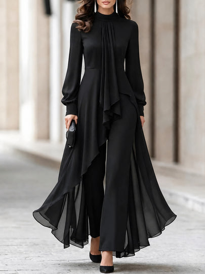 Balvessa Women's Loose Round Neck Long Sleeve Top + Black Long Pants 2 Pieces Set