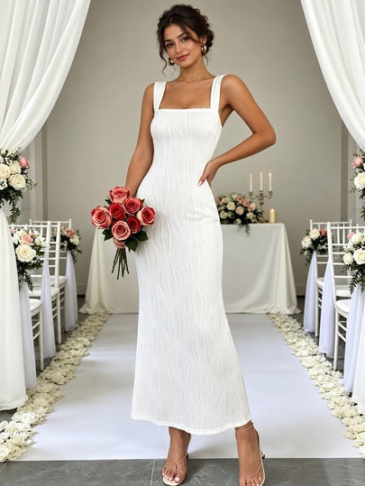 Women's Bridal Party Dress, Engagement Dress, Sleeveless Fitted Party Dress, Formal Evening Gown White