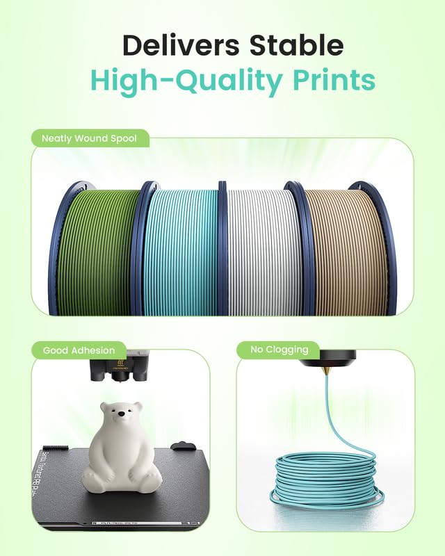Matte PLA Filament 1.75mm, 4kg(8.8lbs) SUNLU 3D Printer Filament, Matte Surface Texture, No Clogging, Less Brittle, Black+White+Klein Blue+Olive Green