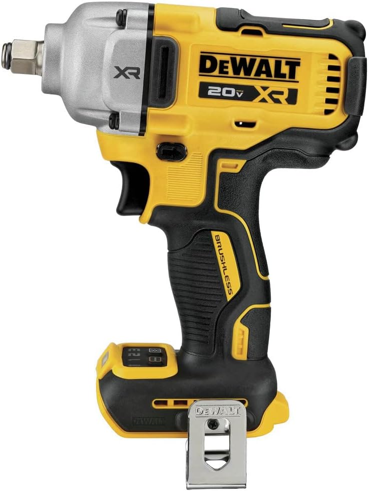 DEWALT 20V MAX Cordless Impact Wrench, 1/2' Hog Ring, Includes LED Work Light and Belt Clip, Bare Tool Only (DCF891B)