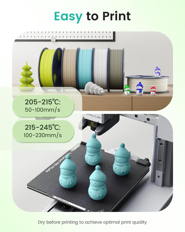 Matte PLA Filament 1.75mm, 4kg(8.8lbs) SUNLU 3D Printer Filament, Matte Surface Texture, No Clogging, Less Brittle, Black+White+Klein Blue+Olive Green