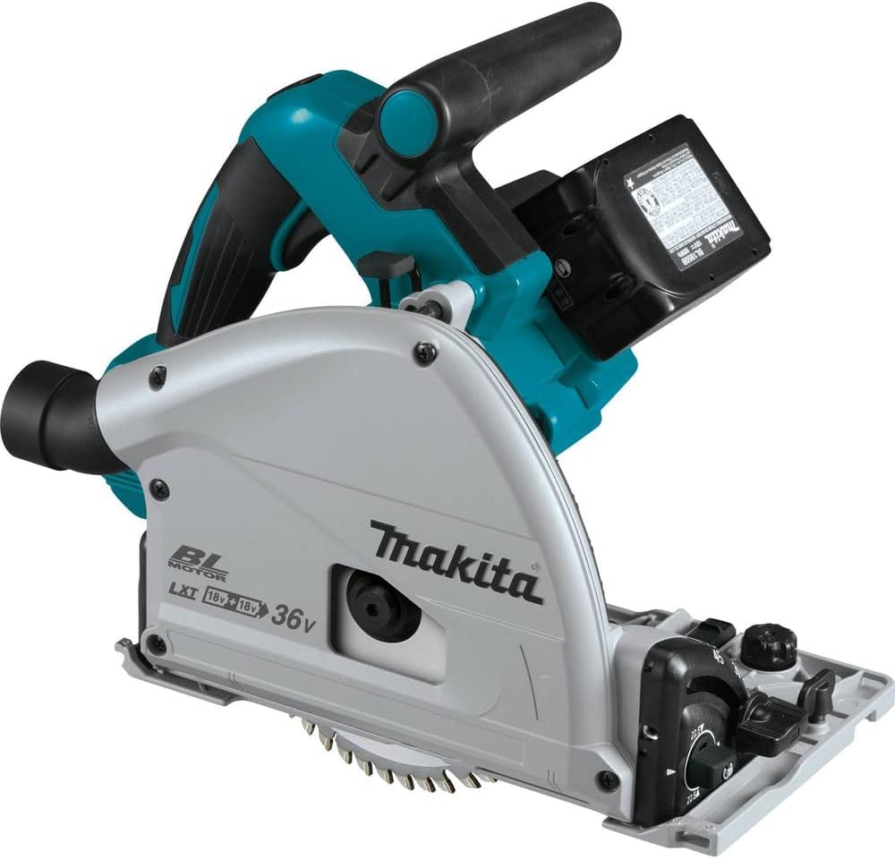 Makita XPS01PTJ 18-Volt X2 LXT Lithium-Ion (36V) Brushless Cordless 6-1/2 inch Plunge Circular Saw Kit (5.0Ah) with 199140-0 39 inch Guide Rail(Sold separately)
