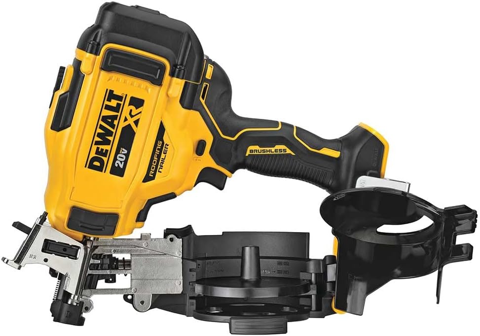 DeWalt 20V MAX Brushless 15 Degree Cordless Coil Battery Powered Roofing Nailer with Tool-Free Nail Tray (Yellow and Black)