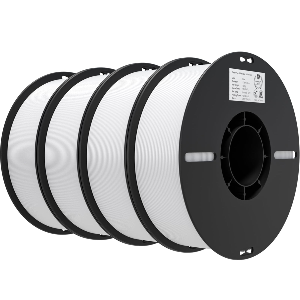 Creality 3D Printer Filament 1.75mm 4KG, PLA Filament Bulk +/- 0.02mm, 4 Pack 1kg Spool(2.2lbs) 3D Printing Filament Fits for Most FDM 3D Printers, Black White Blue Red