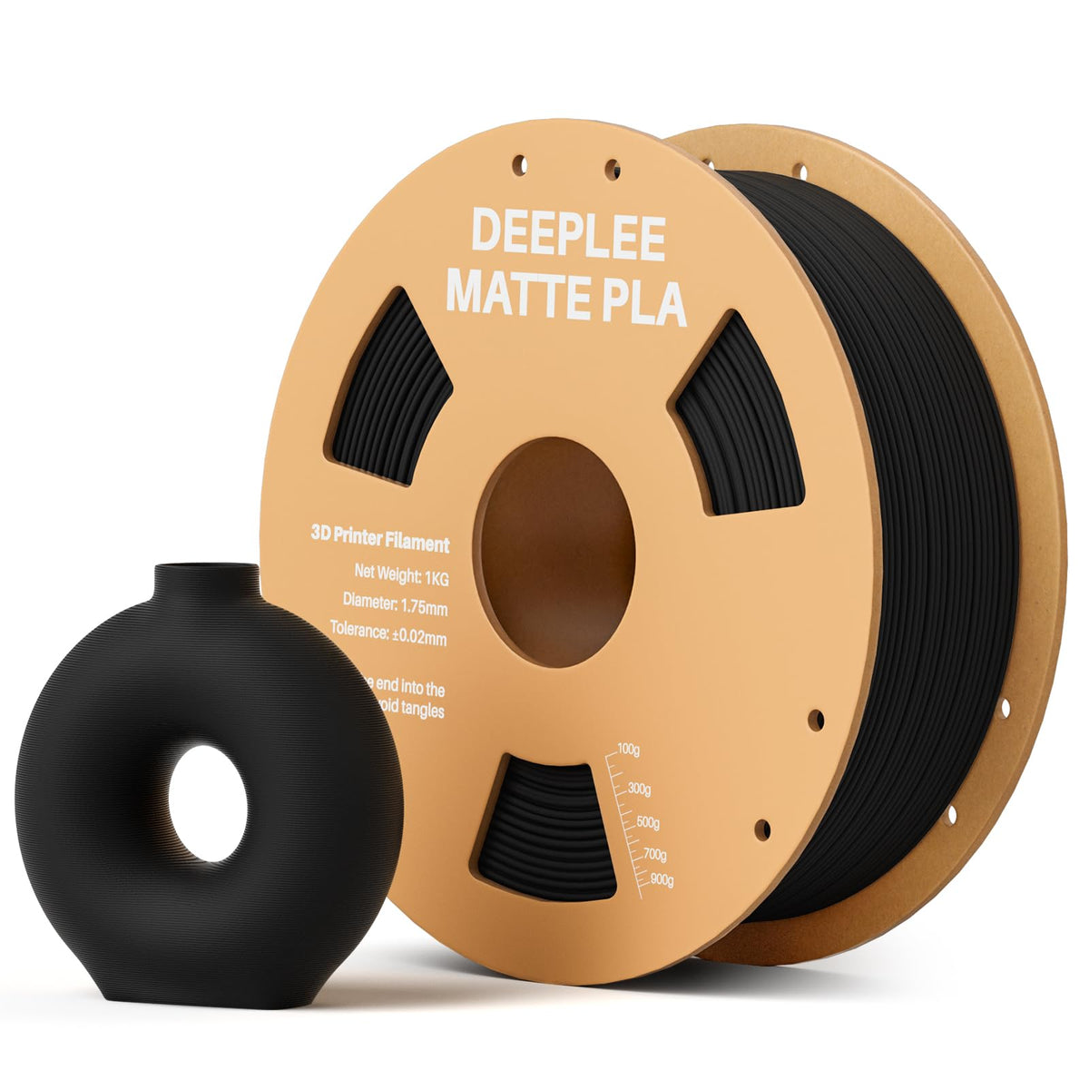 Matte PLA Filament 1.75mm, 3D Printer Filament Dimensional Accuracy +/- 0.02mm, No Clogging, Higher Toughness, Cardboard Spool 3D Filament, 4 Pack Black
