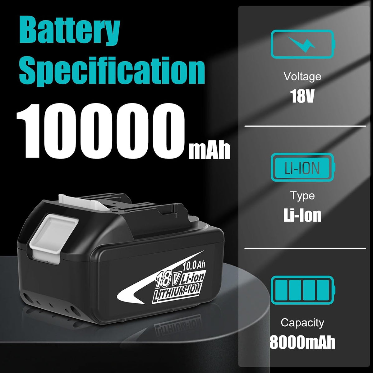 2-Pack 10000mAh High Capacity Replacement for Makita 18V Battery Compatible with Makita 18 Volt Batteries BL1860B BL1850B BL1840B BL1830B BL1815B LXT400 with LED Indicator Cordless Power Tools (Multi)