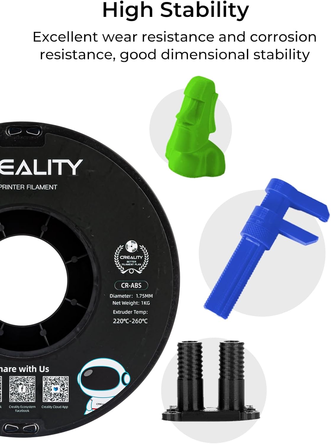 Creality ABS Filament 1.75mm Black 4 kg, 3D Printer Filament Bundle, Excellent Resistance, Odorless Non-Toxic, Stability, Tough, 4 Pack(8.8 lbs) (Black 4-Pack)