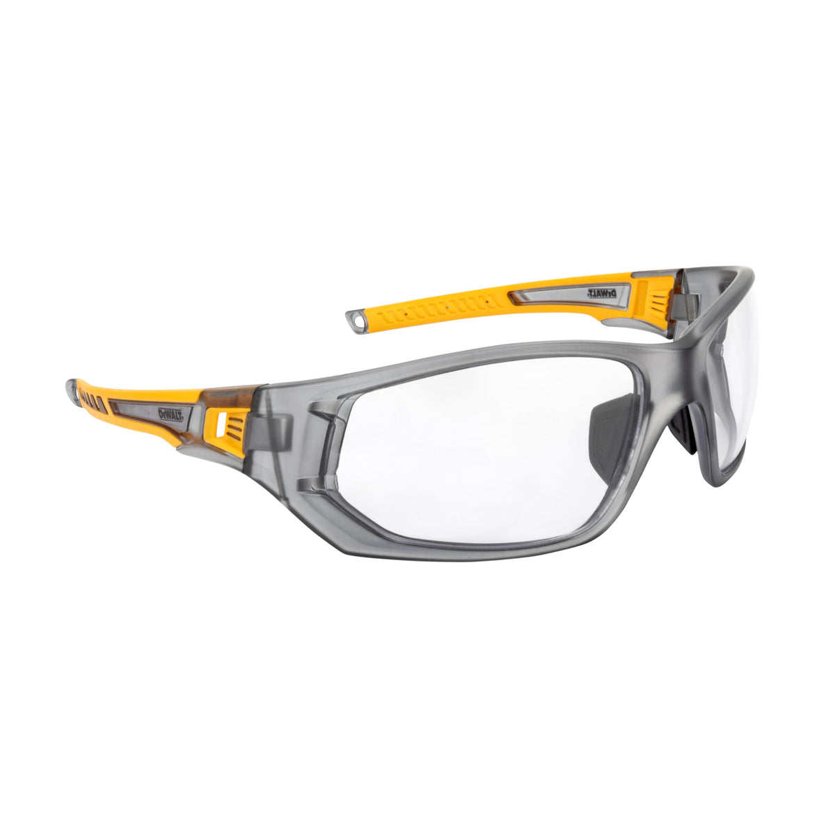 DEWALT DPG112-2D Miter™ Premium Vented No-Slip Safety Glasses – Smoke Lens – Vented Frame & Lenses – Rubber Temples & Nosepiece – 1 Pair