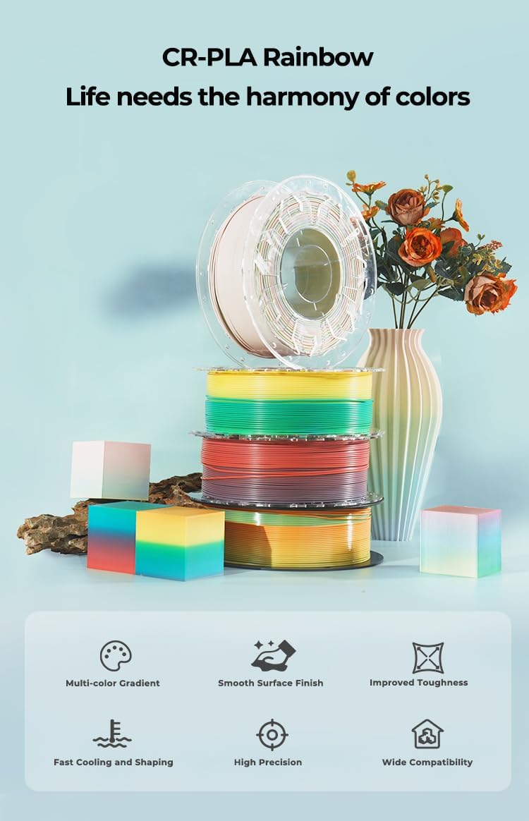 Creality 3D Printer Filament Bundle, PLA Rainbow, PLA Matte Rainbow, 3D Printing Filament 1kg X 2 Spools