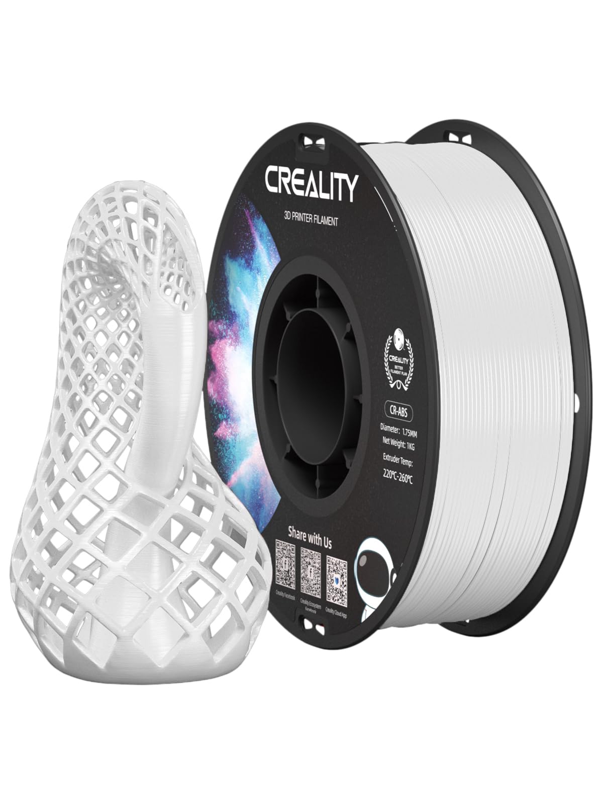 Creality ABS Filament 1.75mm Black 4 kg, 3D Printer Filament Bundle, Excellent Resistance, Odorless Non-Toxic, Stability, Tough, 4 Pack(8.8 lbs) (Black 4-Pack)