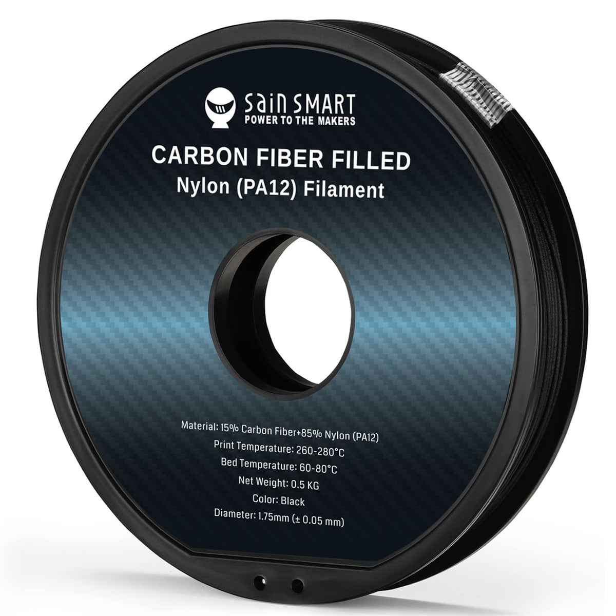SainSmart 1.75mm Black ePA-CF Carbon Fiber Filled Nylon Filament 1KG (2.2lbs) Spool for 3D Printer