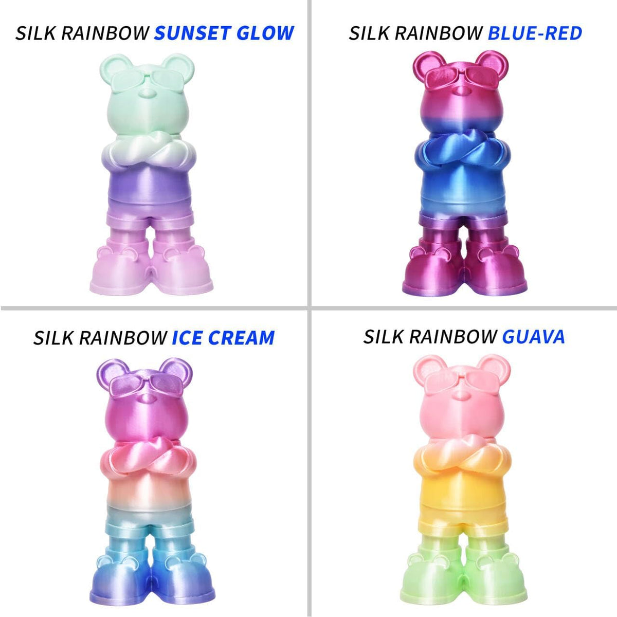 PINBALL Silk Rainbow PLA 3D Printer Filament 1.75mm Shiny Multi-Color Changing Filament 3D Printing PLA Filament Dimensional Accuracy +/- 0.02mm 500g*4 Silk Rainbow