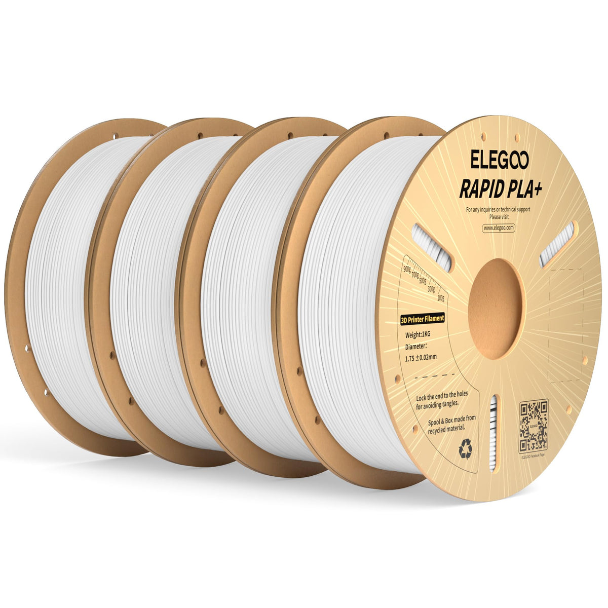 ELEGOO Rapid PLA Plus Filament 1.75mm Black 4KG, PLA+ 3D Printer Filament for 30-600 mm/s High Speed Printing, Dimensional Accuracy +/- 0.02 mm, 4 Pack 1kg Spool(2.2lbs)