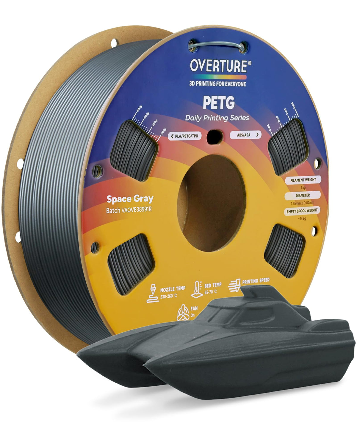 OVERTURE 4KG Bundle PETG 3D Printer Filament 1.75mm, Neatly Wound Durable PETG 4 Pack 1kg(2.2lbs), Strong Toughness Filament, Dimensional Accuracy +/- 0.02mm, Fit Most FDM Printers (Black (4-Pack)