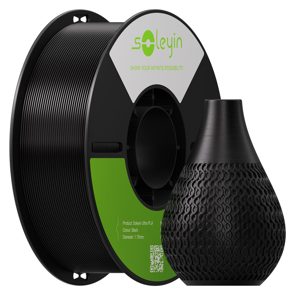 Soleyin PLA Filament 1.75mm 4KG, 3D Printer Filament 4 Pack 1kg Spool, Neatly Wound, ±0.02mm Accuracy, High-Speed & Strong Toughness, No Warping, Fits Most FDM Printers (4 * 1kg Black)