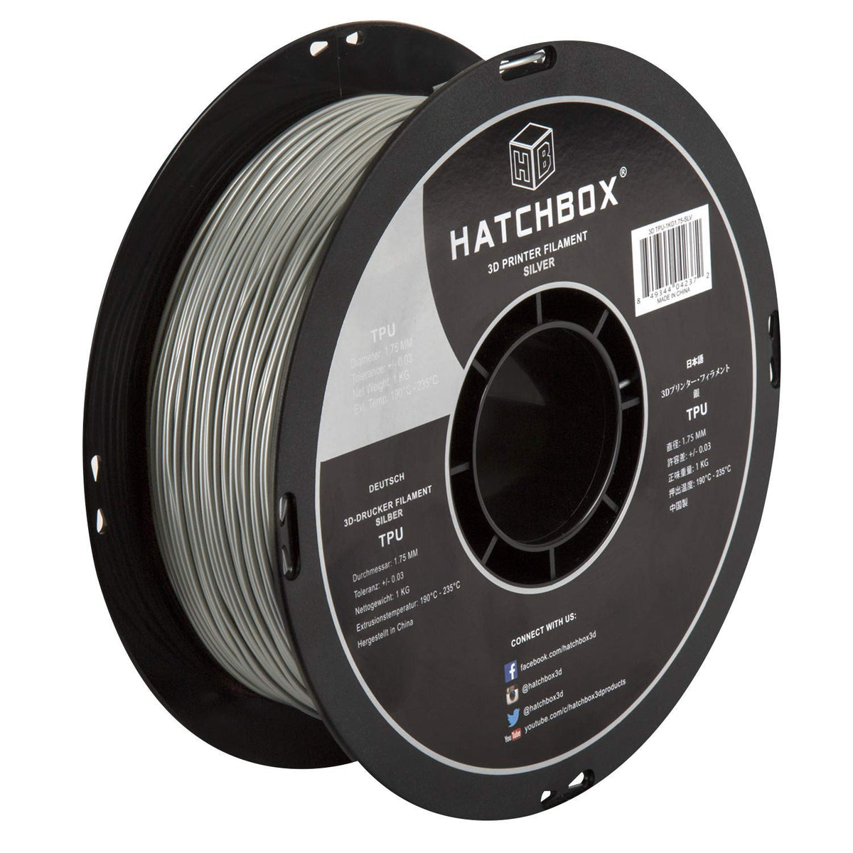 HATCHBOX 1.75mm Black TPU 3D Printer Filament Shore 95A, 1 KG Spool, Dimensional Accuracy +/- 0.03 mm, 3D Printing Filament