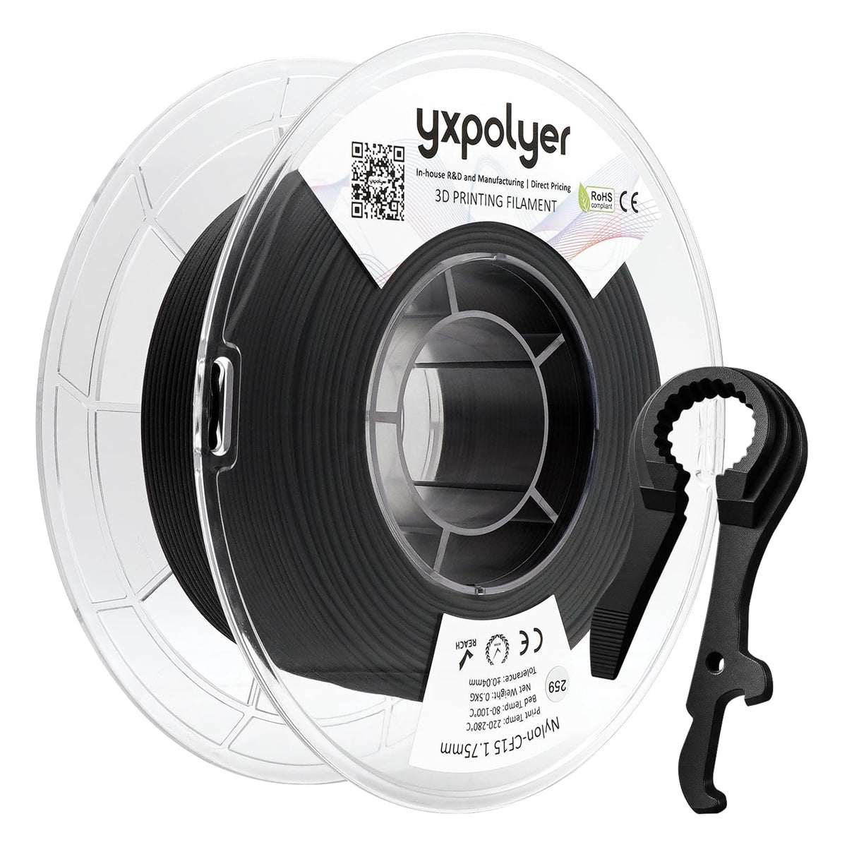 YXPOLYER Carbon Fiber Nylon Filament 3D Printer Filament PA6-CF Filament 1.75mm 1kg with PC Spool, PA6 CF 3D Printing Filament