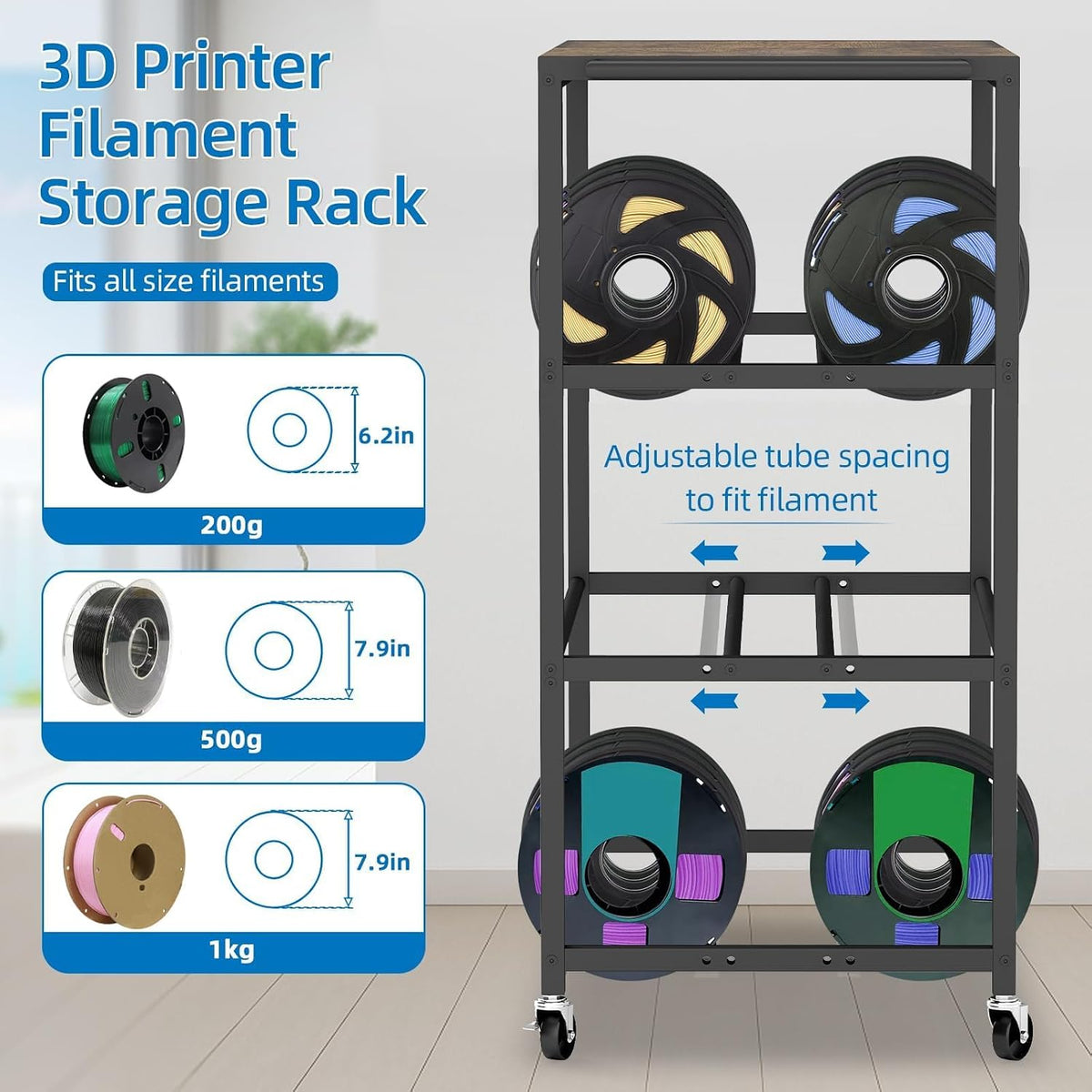 3D Printer Filament Storage - 3D Printer Holder Rack Cart Rolling Heavy Duty Printer Table, Filament Spools Organizer Stand with Wheels for 3D Printer Filaments ABS/PLA/TPU/Nylon Accessories