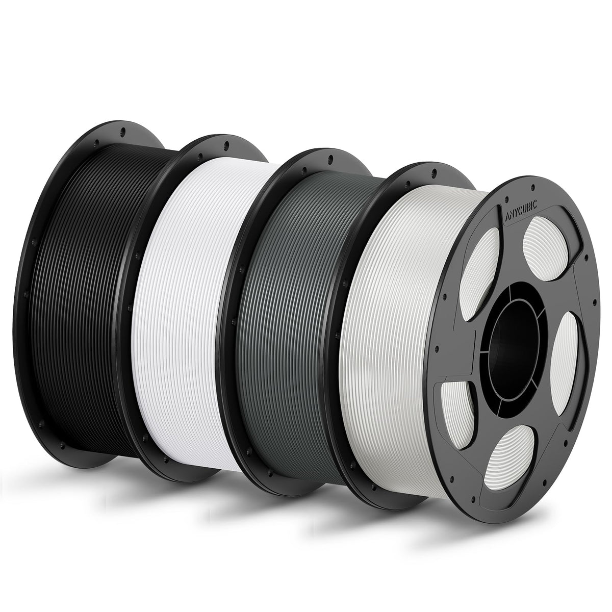 ANYCUBIC PLA Filament 1.75mm Bundle, 3D Printing PLA Filament 1.75mm Dimensional Accuracy +/- 0.02mm, 1KG Reusable Spool (2.2 lbs), 4KG Black + White + Blue + Red