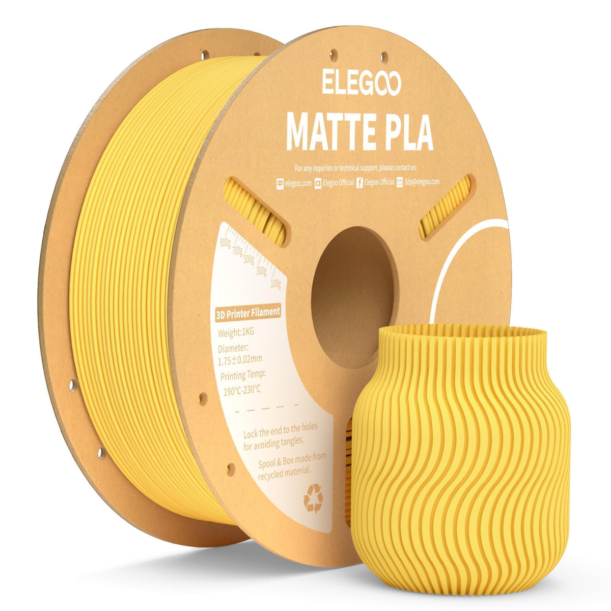 ELEGOO Matte PLA 3D Printer Filament Bundle 1.75mm, 8 Colors 250g Spool Dimensional Accuracy +/- 0.02mm, 8 Pack Multicolors Fits for Most FDM 3D Printers