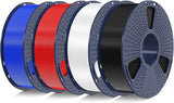 SUNLU PLA+2.0 3D Printer Filament Bundle, 4KG Upgrade PLA+ Filament 1.75mm, Tougher and Stronger, Dimensional Accuracy +/-0.02mm, 1KG per Spool, 4 Packs, 4KG Total, Black+White+Klein Blue+Red