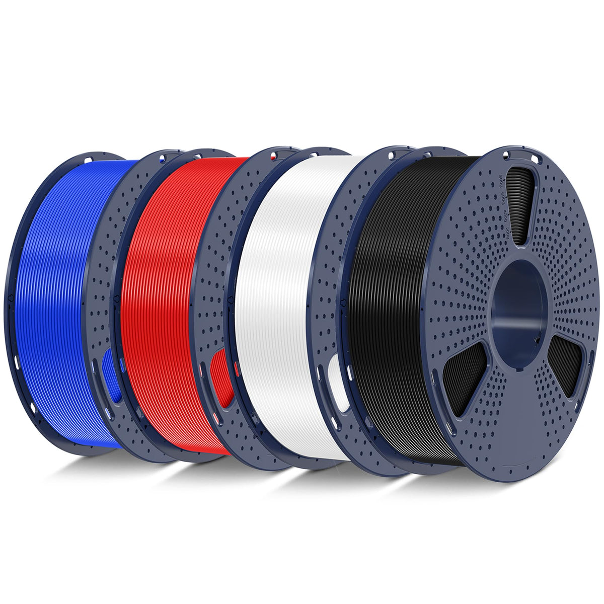 SUNLU PLA+2.0 3D Printer Filament Bundle, 4KG Upgrade PLA+ Filament 1.75mm, Tougher and Stronger, Dimensional Accuracy +/-0.02mm, 1KG per Spool, 4 Packs, 4KG Total, Black+White+Klein Blue+Red