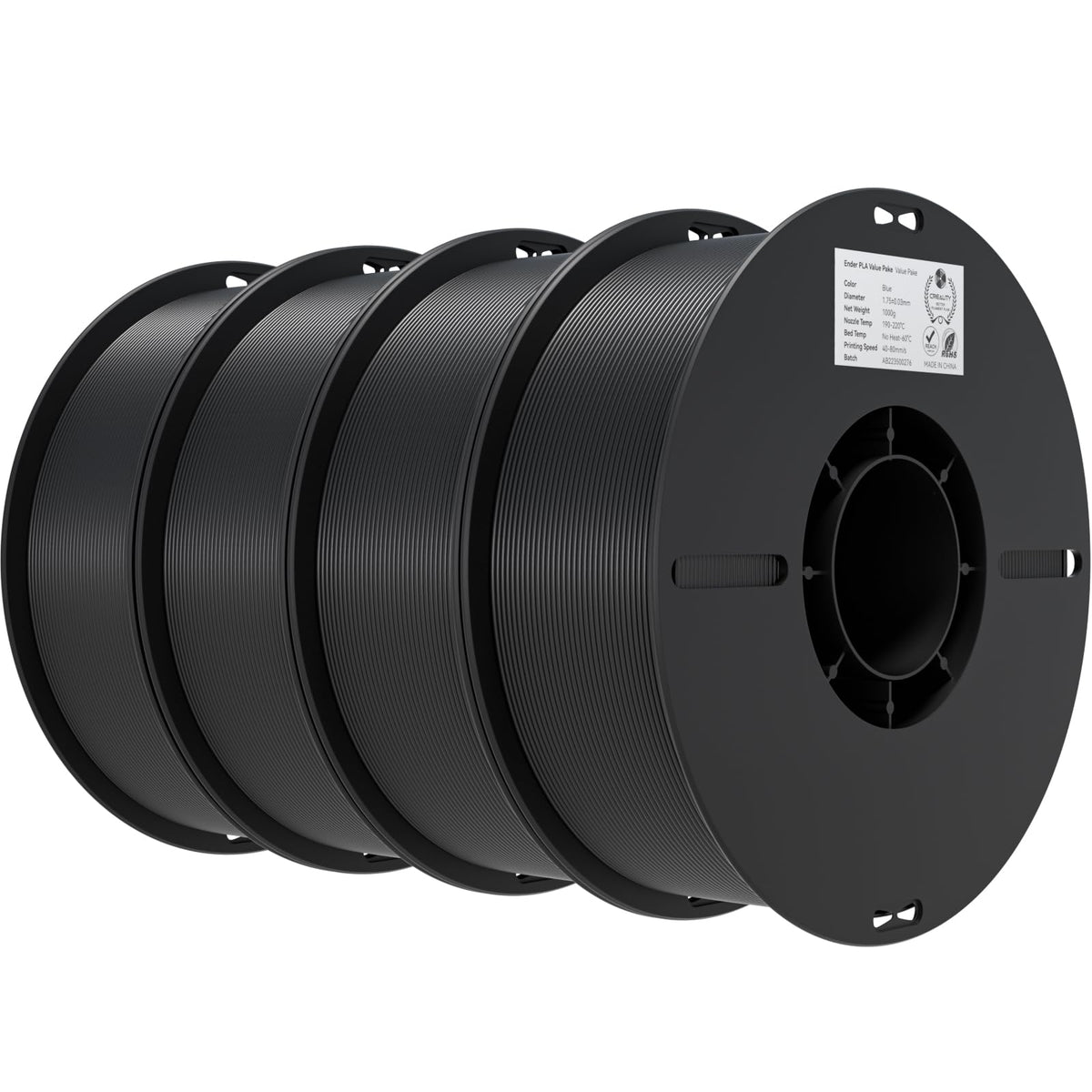 Creality 3D Printer Filament 1.75mm 4KG, PLA Filament Bulk +/- 0.02mm, 4 Pack 1kg Spool(2.2lbs) 3D Printing Filament Fits for Most FDM 3D Printers, Black White Blue Red