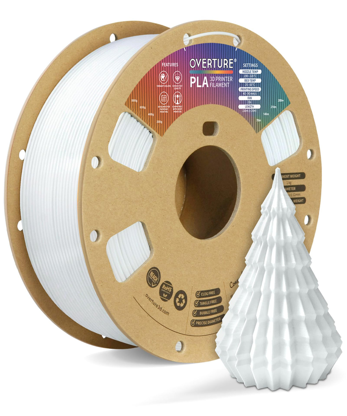 OVERTURE 10KG Bundle PLA Filament 1.75mm, Neatly Wound 3D Printer Filament 10 Pack 1kg Spool (2.2lbs), Dimensional Accuracy +/- 0.02 mm, Fit Most FDM 3D Printers (Black 10-Pack)